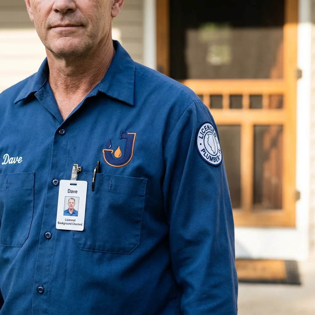 Licensed plumber showing ID badge in Milan, TN