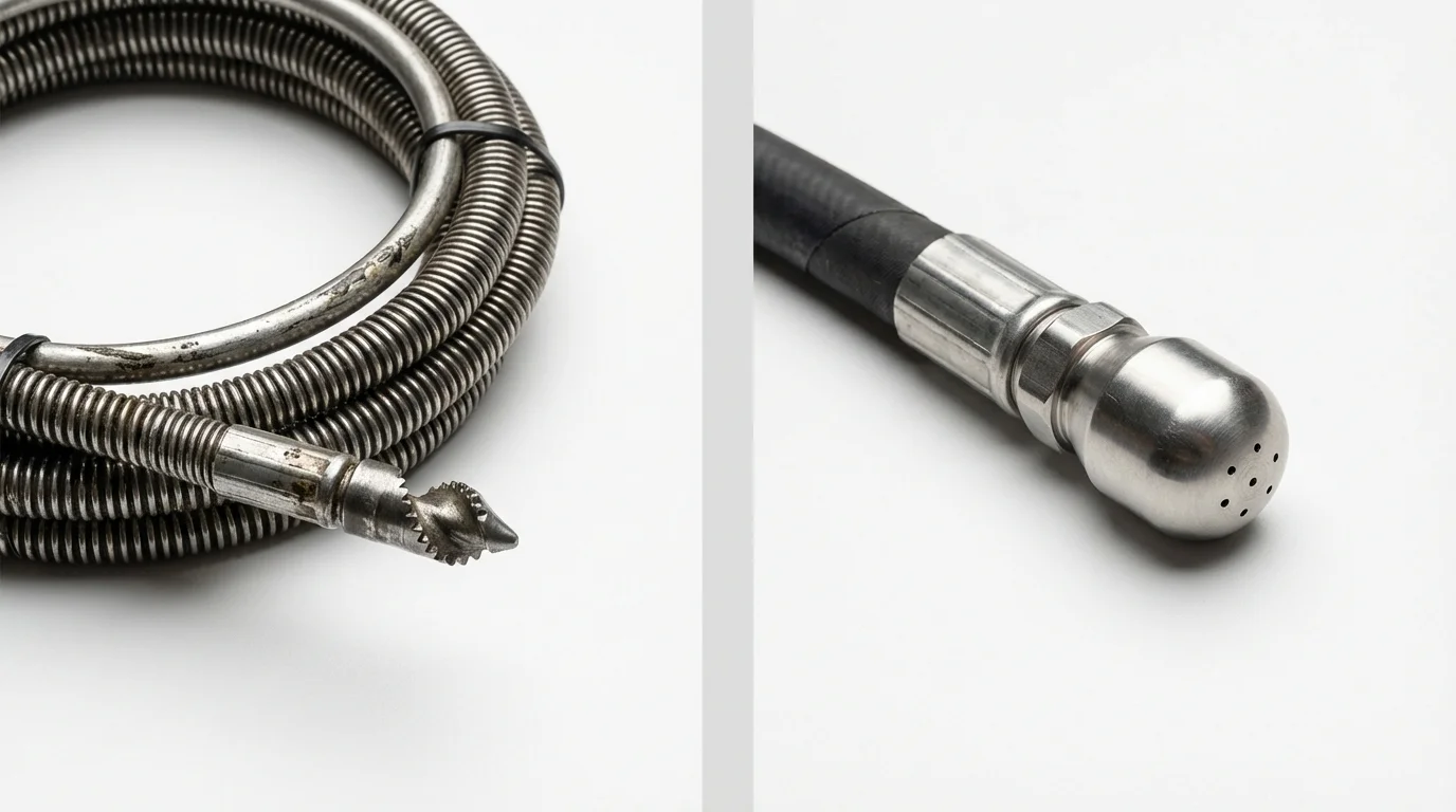 Drain snake cable and hydro jetting nozzle used for drain cleaning in Milan, TN